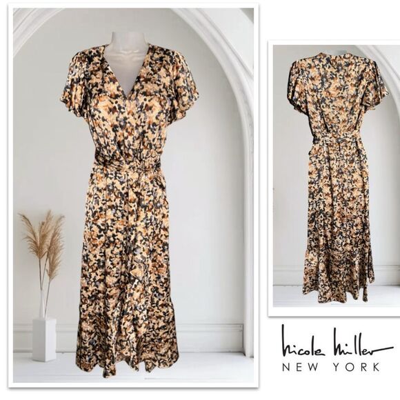 Nicole Miller Flared Leopard Print Wrap Midi/ Maxi Dress. Size Small - Picture 1 of 16